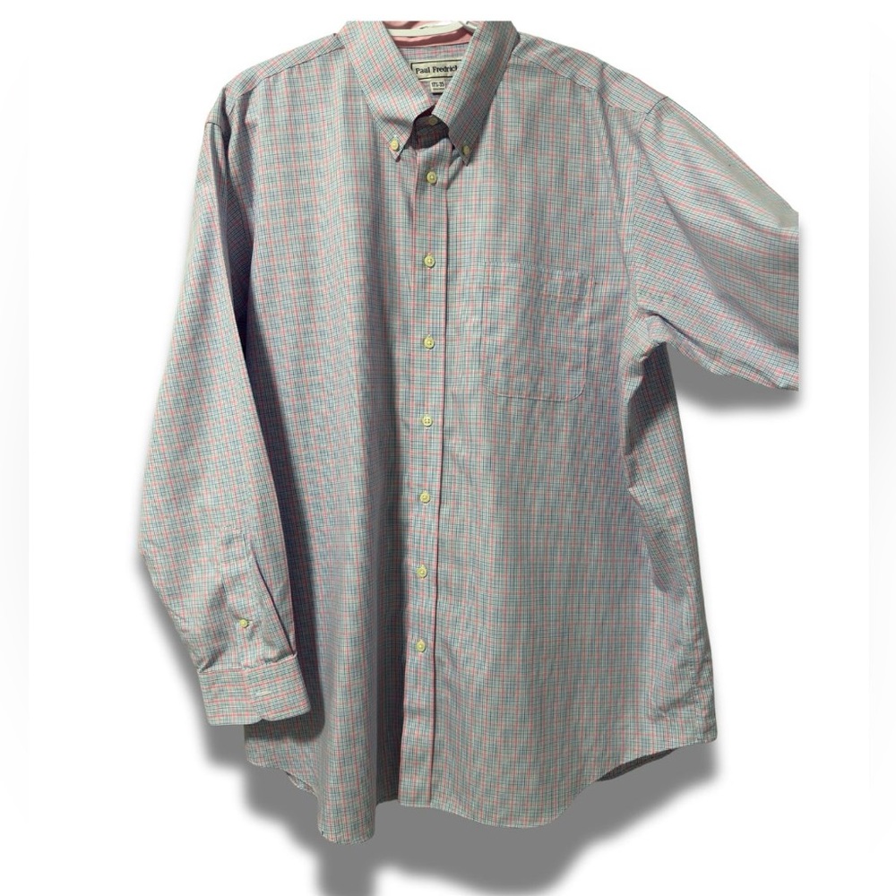 Paul Fredrick Men’s Dress Shirt | Blue & Pink Check | Size 17.5 / 34-35